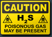 Caution H2S Poisonous Gas May Be Present Sign